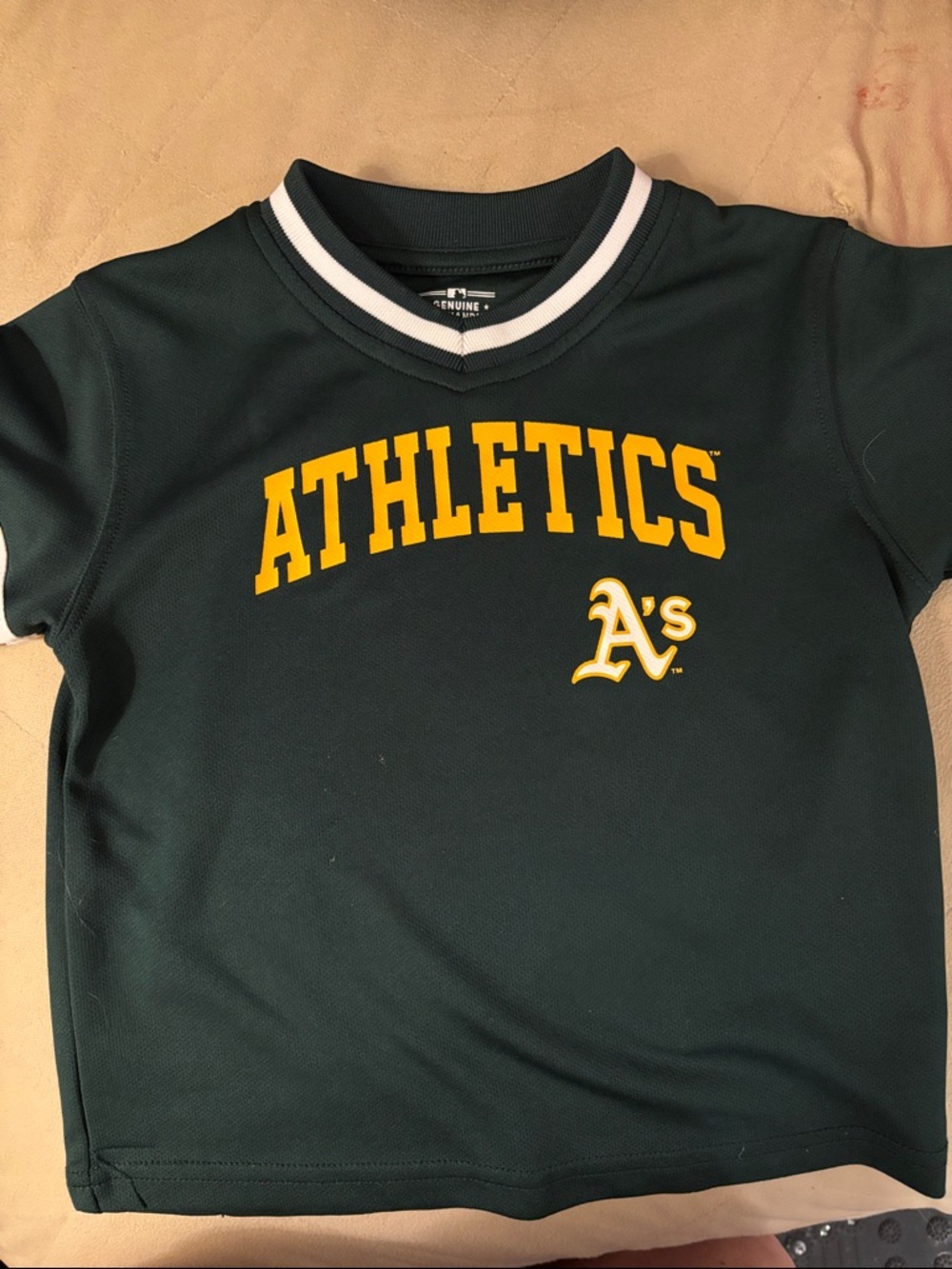 Genuine Merchandise Dark Green Kids' Tee with Yellow ATHLETICS Logo